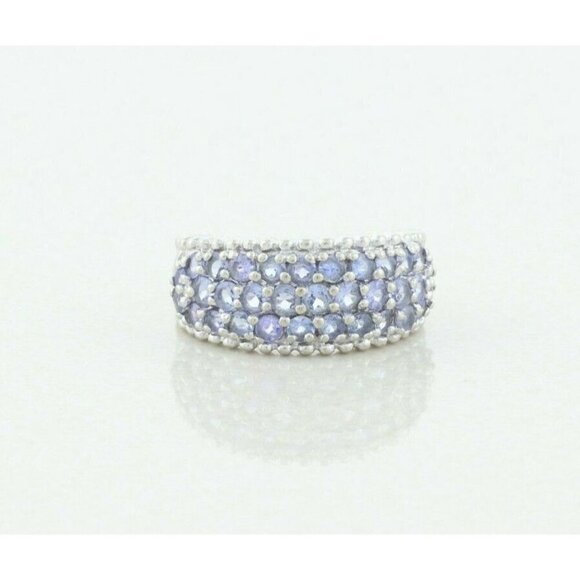 Unbranded Jewelry - 10k White Gold Natural Tanzanite Band Ring Size 6 1/4 Pave Ring